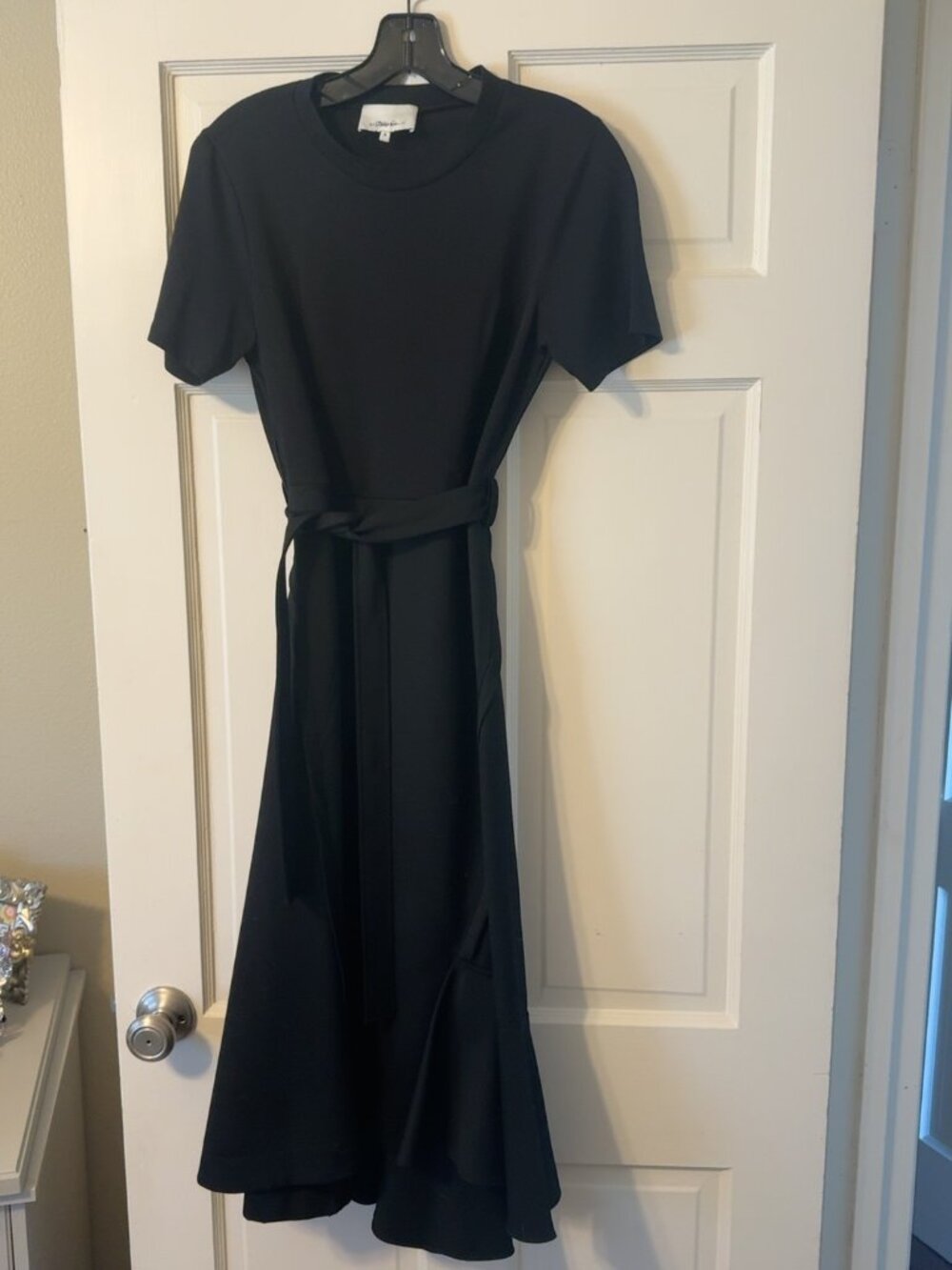 3.1 Phillip Lim 100% Wool Black Belted Midi Dress Size 4 Short Sleeve
